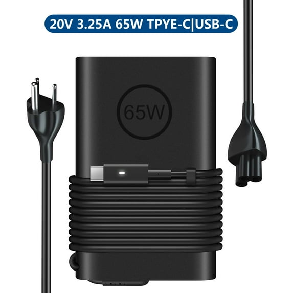 20V 3.25A 65W Type-C Laptop AC Adapter Charger for Dell hromebook 14 3400 14 7486 P94G 3380a GB 5190 D 13 3380 6TXJ4 P80G001 11-3100 11 3400 02YK0F 13 3380 5056 D, VOSTRO 15 5590 3559 14 5000 (5490)