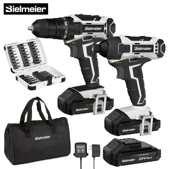 20V 3/8" Drill & 1/4" Impact Driver Combo Kit - 33pcs Bits Sockets 2-Speed