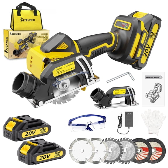 20V 3" Mini Cordless Circular Saw with Battery & Charger, 25000RPM, Blade Guard Included, Cuts Tile Wood Metal Plastic, for DIY & Construction, Local Warehouse Shipping
