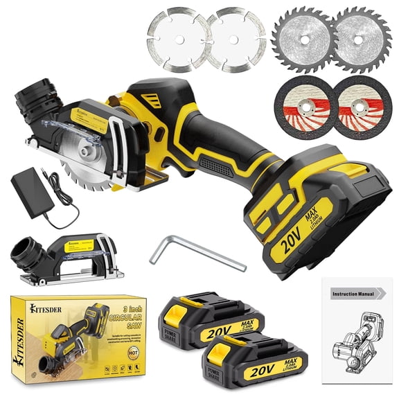 20V 3" Mini Cordless Circular Saw with Battery & Charger, 25000RPM, Blade Guard Included, Cuts Tile Wood Metal Plastic, for DIY & Construction, Local Warehouse Shipping