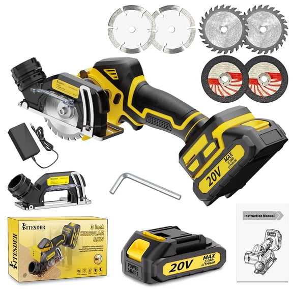20V 3" Mini Cordless Circular Saw with Battery & Charger, 25000RPM, Blade Guard Included, Cuts Tile Wood Metal Plastic, for DIY & Construction, Local Warehouse Shipping