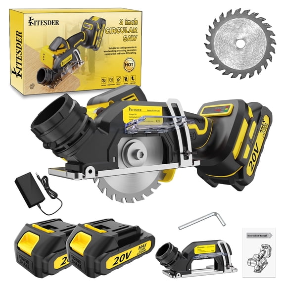 20V 3" Mini Cordless Circular Saw with Battery & Charger, 25000RPM, Blade Guard Included, Cuts Tile Wood Metal Plastic, for DIY & Construction, Christmas Gift, Local Warehouse Shipping