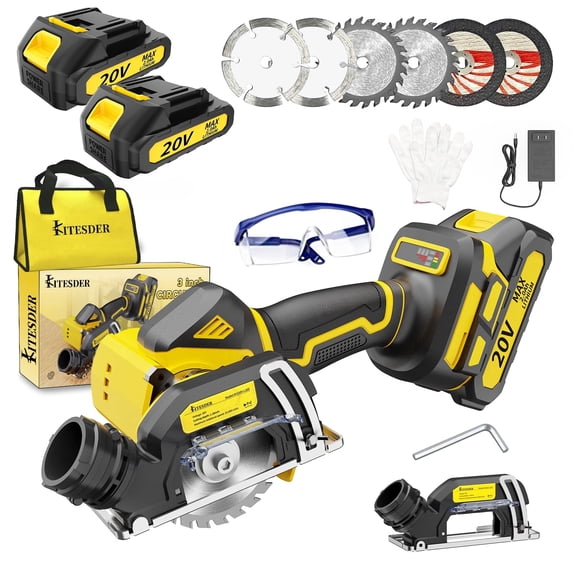 20V 3" Mini Cordless Circular Saw with Battery & Charger, 25000RPM, Blade Guard Included, Cuts Tile Wood Metal Plastic, for DIY & Construction, Local Warehouse Shipping