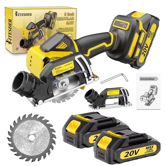 20V 3" Mini Cordless Circular Saw with Battery & Charger, 25000RPM, Blade Guard Included, Cuts Tile Wood Metal Plastic, for DIY & Construction, Local Warehouse Shipping