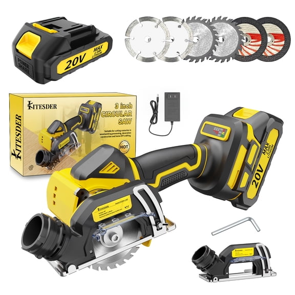 20V 3" Mini Cordless Circular Saw with Battery & Charger, 25000RPM, Blade Guard Included, Cuts Tile Wood Metal Plastic, for DIY & Construction
