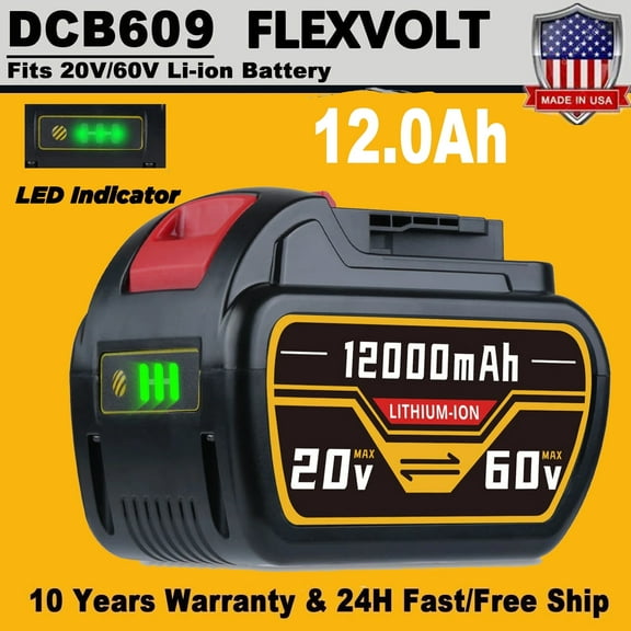 20V/60V 12.0Ah Replacement for DW Flex-volt Battery DCB609 DCB615 DCB612 DCB606 Compatible with DW 20V and 60V MAX Cordless Power Tool