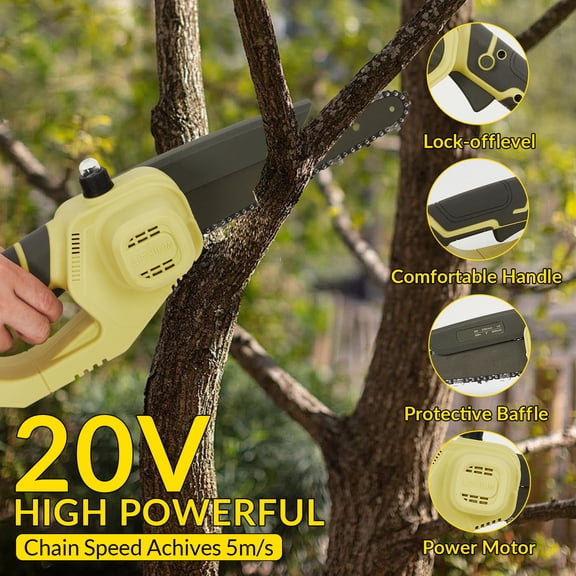 20V 8-Inch Wireless Mini Chainsaw with Brushless Motor – Handheld Electric Saw, Auto Oiling, 4.0Ah Battery – Lightweight, Portable Pruning Tool for Tree Trimming, Wood Cutting, Garden & Yard