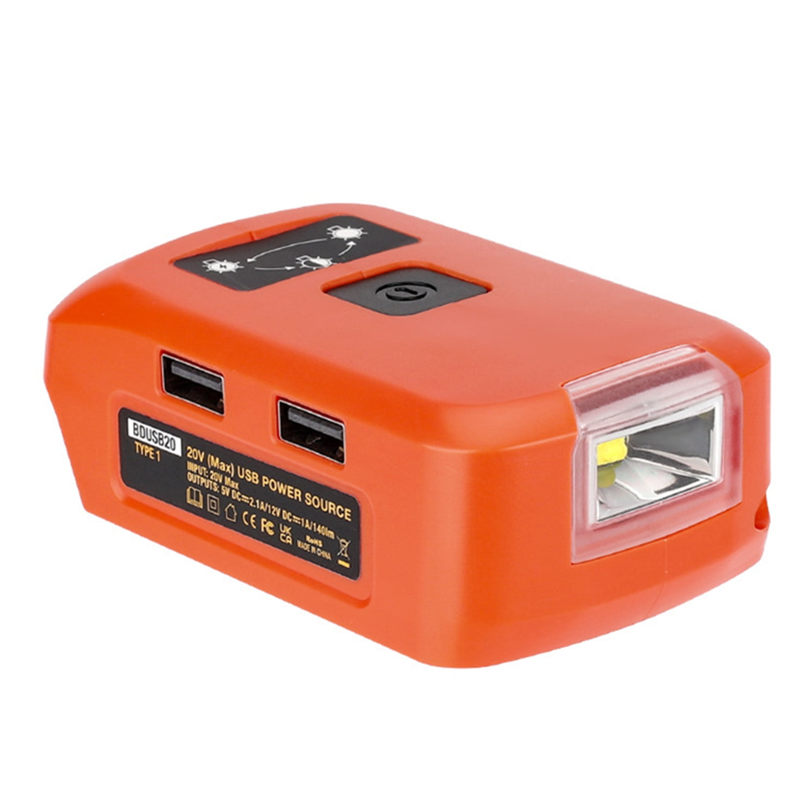 20V Battery Adapter with LED Work Light Dual USB & DC12V Output for ...