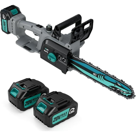 20V Brushles Cordless Chainsaw 12-Inch Lightweight Battery Powered Chainsaw Compact Pruning Electric Chainsaw 4.0AH Lithium-ion 2 Kit-Batteries for Wood Cutting,Garden Tree,Branch Pruning