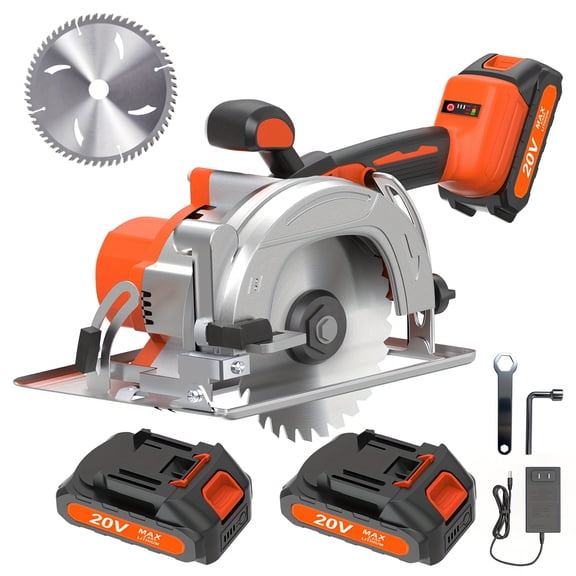 20V Brushless Circular Saw Kit - 2x2.0Ah Dual Batteries, 6 Saw Blades, 45° Adjustable Cutting Depth & Safety Lock, Compatible with 20V Lithium Battery for Woodworking/Garden Projects, Christmas Gift