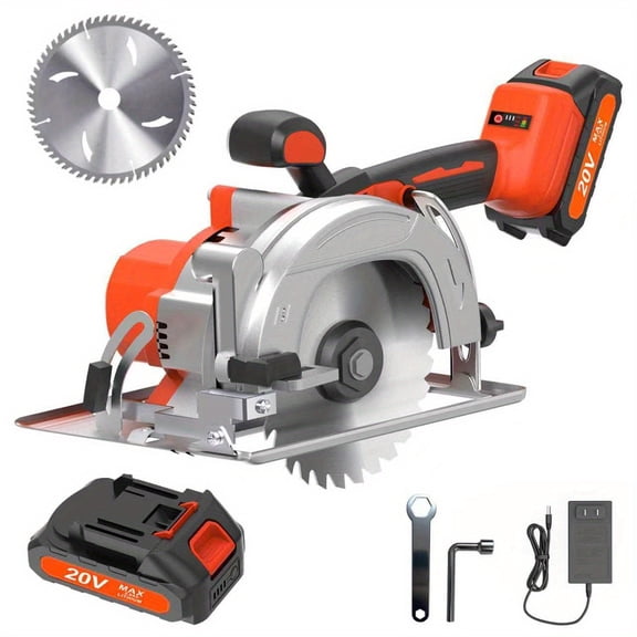 20V Brushless Circular Saw Kit - 2x2.0Ah Dual Batteries, 6 Saw Blades, 45° Adjustable Cutting Depth & Safety Lock, Compatible with 20V Lithium Battery for Woodworking/Garden Projects, Christmas Gift