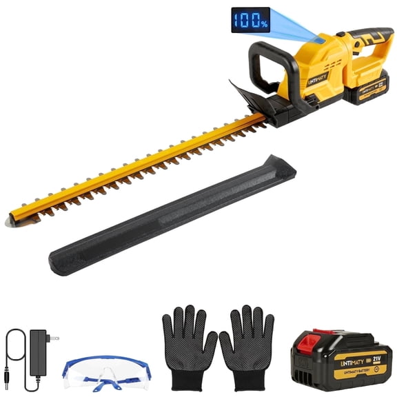 Hedge Trimmer Cordless,UMTIMATY 21V Electric Bush Trimmer with Rotatable Handle,Brushless Motor Trimmers Battery Powered, for Shrub Cutting,Trimming,Yellow