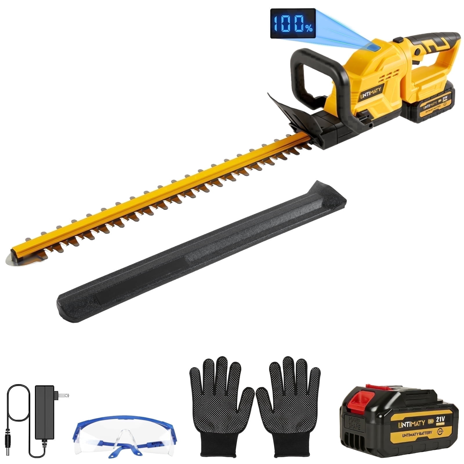 Hedge Trimmer Cordless,UMTIMATY 21V Electric Bush Trimmer with Rotatable Handle,Brushless Motor Trimmers Battery Powered, for Shrub Cutting,Trimming,Yellow