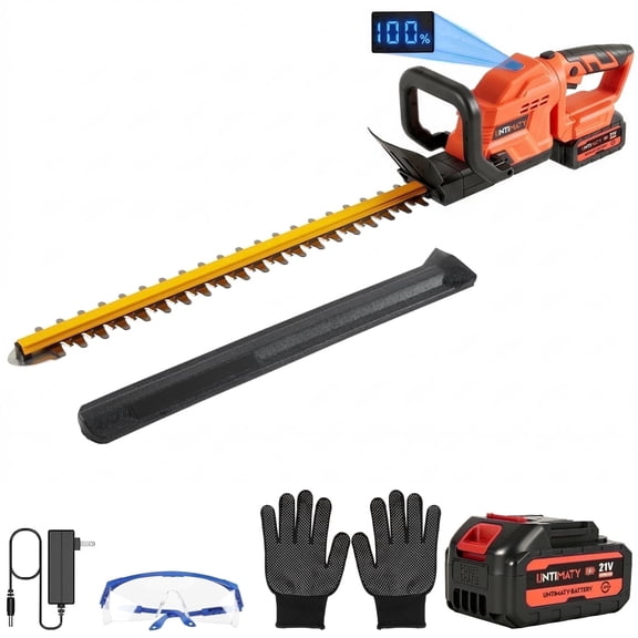 Hedge Trimmer Cordless,UMTIMATY 21V Electric Bush Trimmer with Rotatable Handle,Brushless Motor Trimmers Battery Powered, for Shrub Cutting,Trimming,Orange