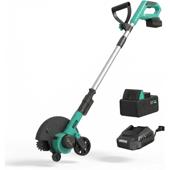 20V Brushless Cordless Lawn Edger - 9 Inch Battery Powered Yard Edger with Adjustable Depth Handle Dual Wheels Battery and Charger