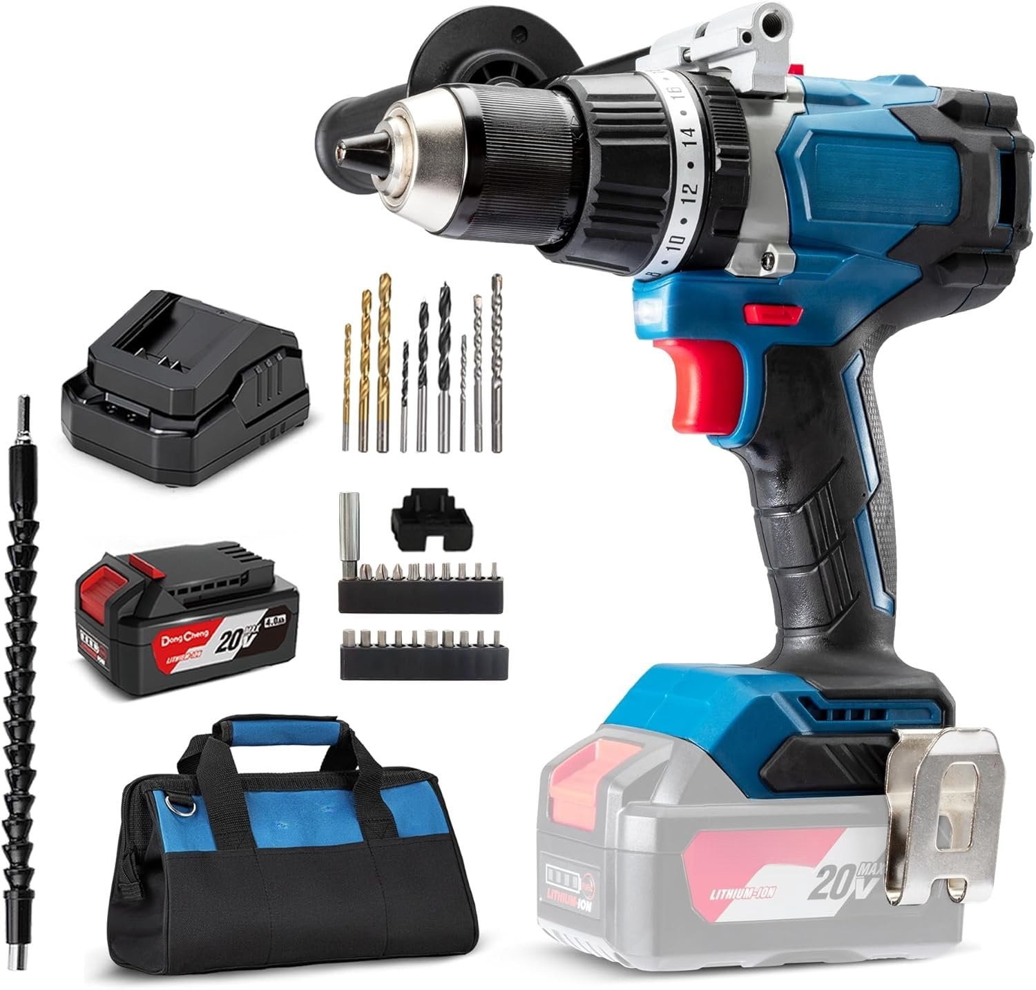 20V Brushless Hammer Drill, 1062 in-lbs, 1/2" Keyless Metal Chuck, 24+1+1 Clutch, Cordless Hammer Drill with 4.0Ah  Kit for Drilling Brick Wall, Metal,