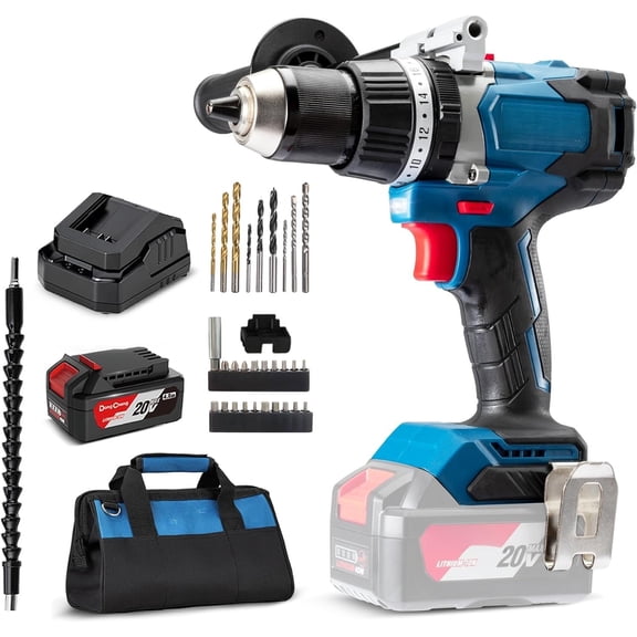 20V Brushless Hammer Drill, 1062 in-lbs, 1/2" Keyless Metal Chuck, 24+1+1 Clutch, Cordless Hammer Drill with 4.0Ah Kit for Drilling Brick Wall, Metal,