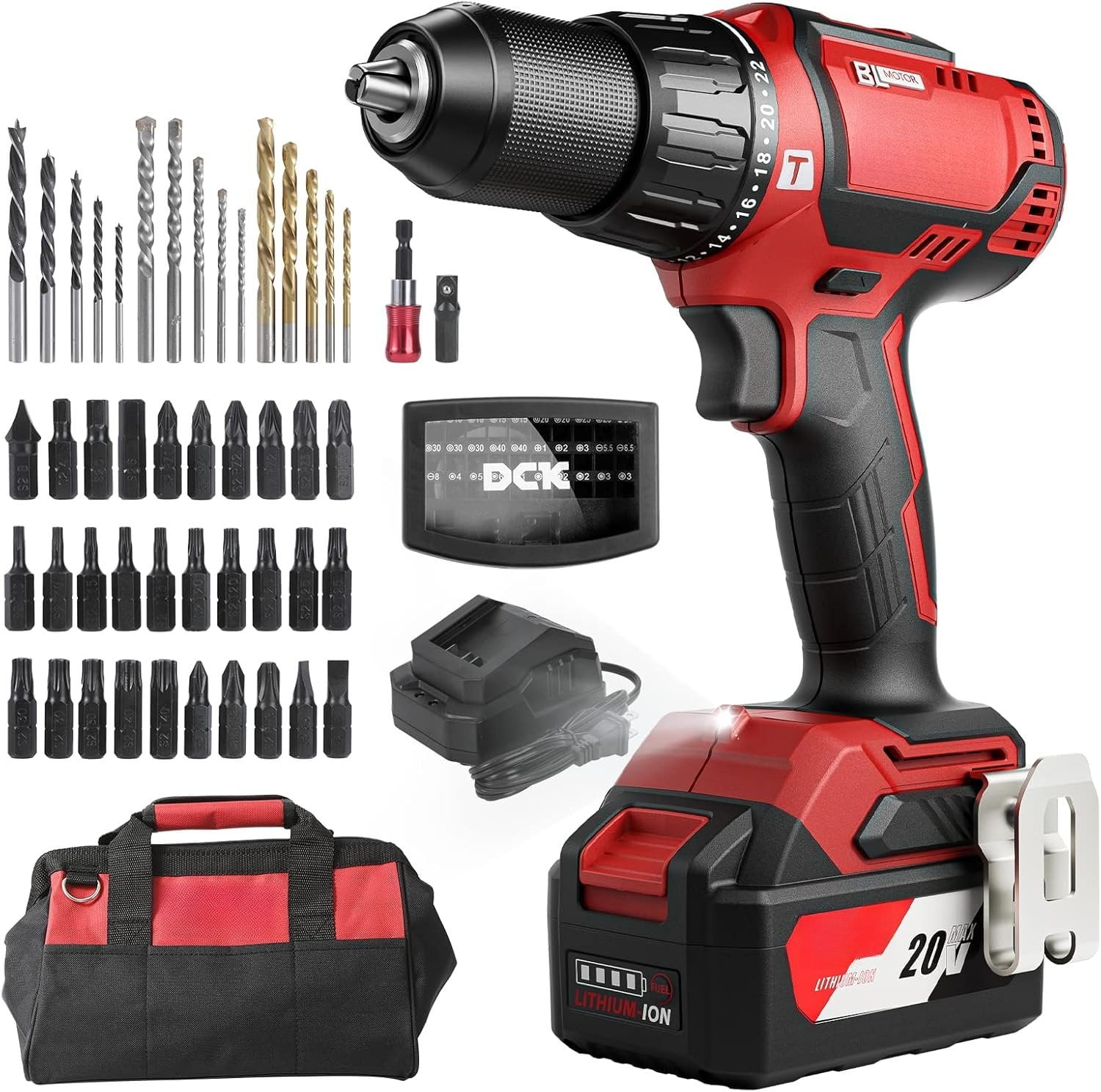 20V Brushless Hammer Drill, 531 in.lbs, 36000 BPM, 1/2" Keyless -Metal Chuck, 4.0Ah , 22+1+1 Clutch,  Drill Kit for Drilling Brick Wall, Metal, , KDJZ05-13