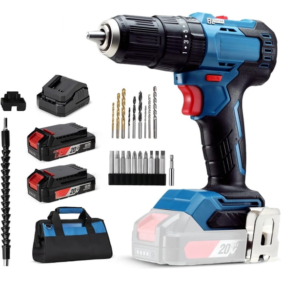 20V Brushless Heavy-duty Drill, 443 in-lbs, 27000 IPM, 1/2" Keyless Metal Chuck, 20+1+1 Clutch, Cordless Hammer Drill with 2 Kit for Drilling Brick Wall, Metal,