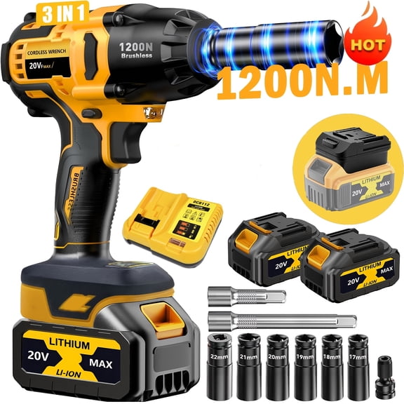 20V Brushless Impact Wrench 1200Nm 3300RPM, Variable Speed, for Auto Repair, Construction, Home Maintenance, Ideal Gift