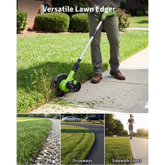 20V Brushless Wireless Lawn Edger - 9-Inch Steel Blade, Dual Wheels, 3 Adjustable Depths, 4.0Ah Battery & Charger, Ergonomic Handle - For Landscaping, Sidewalks, Driveways, Gardens, Lawns - Green