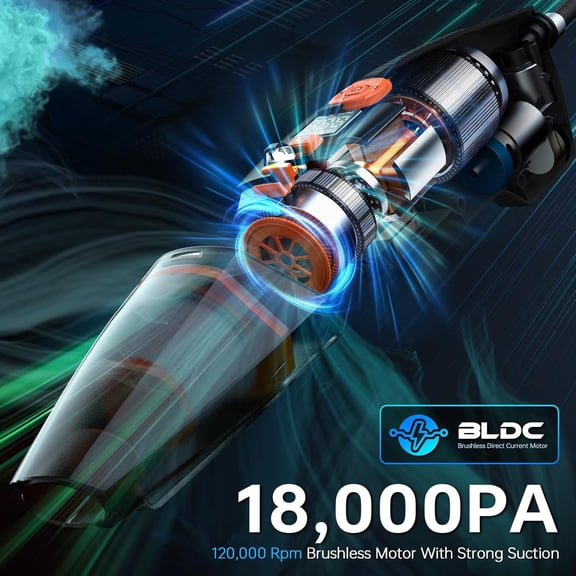 20V Car Vacuum & Inflator, Dual Function High Power Handheld Cordless Vacuum with 18000pa Suction Power for Car Cleaning, Household Dust Removal, Inflation