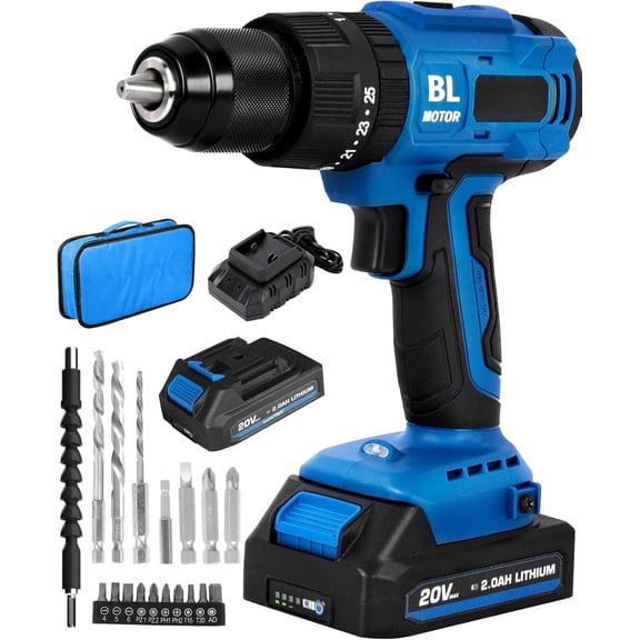 20V Cordless Brushless Drill Set 3/8-Inch Chuck with 2 Variable Speed Light 22+1 Torque Setting Drill Kit for Drilling Brick Wall, , Tool