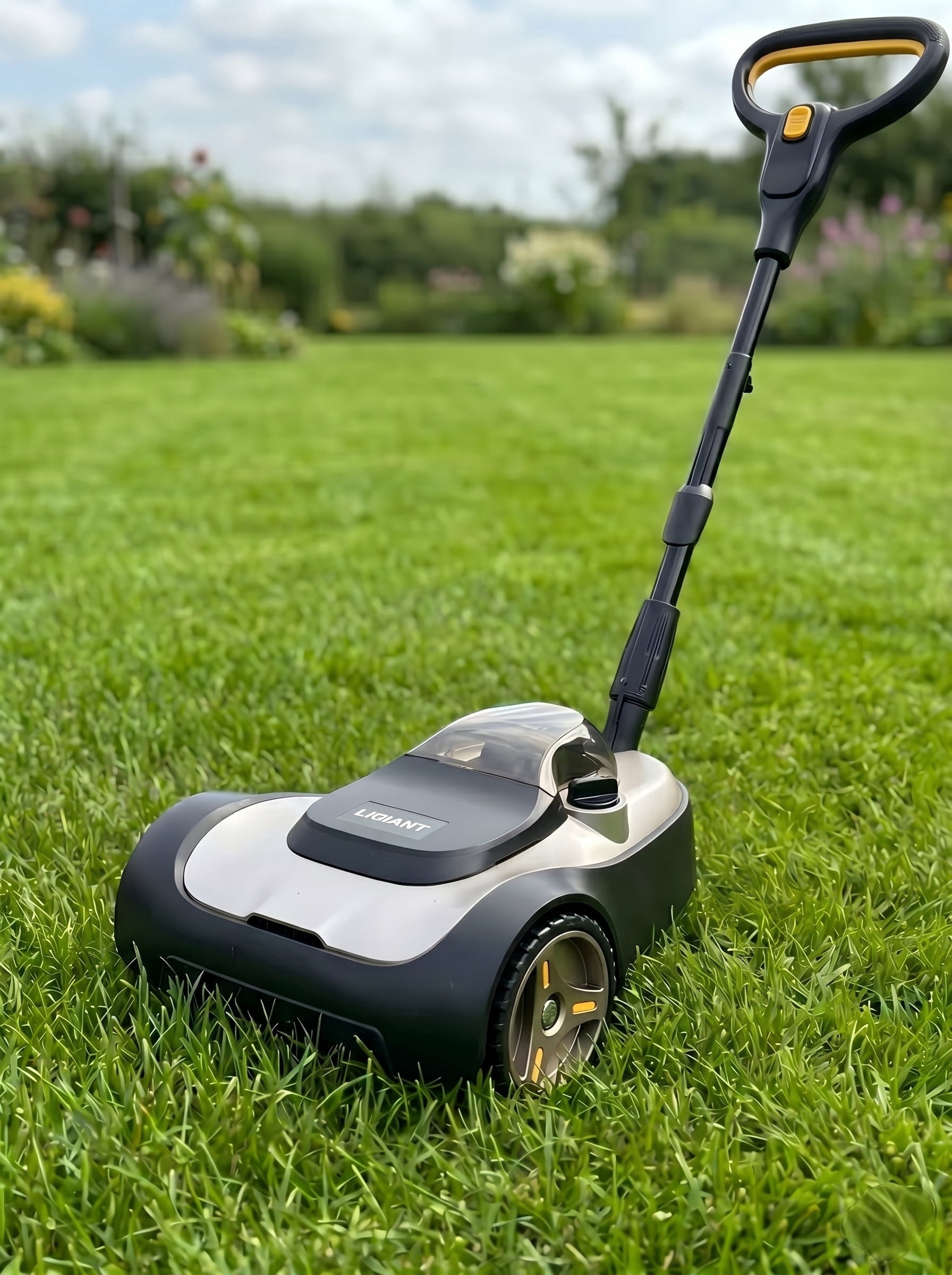 9-Inch Cordless Lawn Mower with 4.0Ah Battery & Charger, Brushless Electric Mower for Small Yards, 6000RPM High Speed, 3 Cutting Heights, Lightweight & Compact