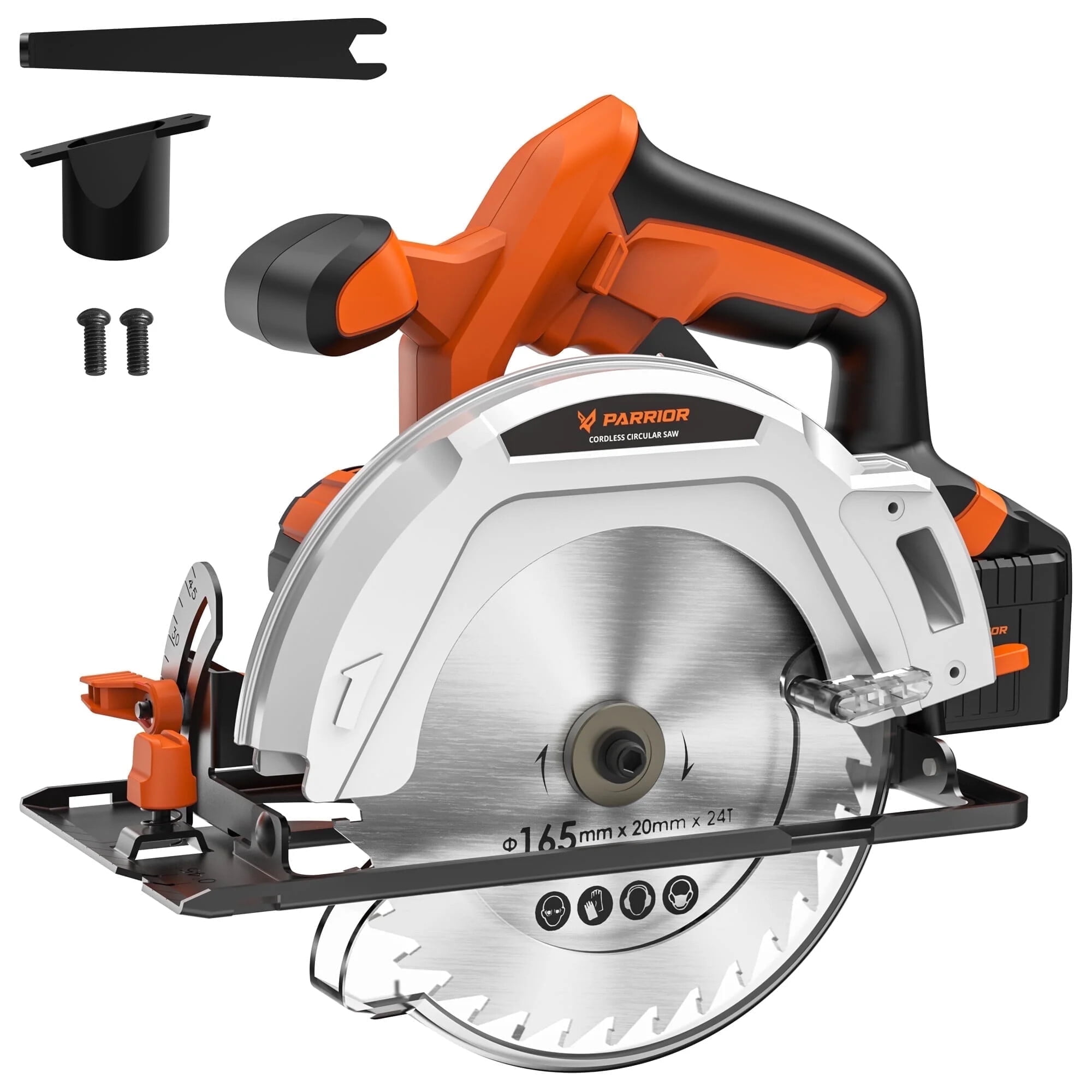 Parrior 20V Cordless Circular Saw, with 6-1/2-Inch Aluminum Alloy Blade, 3500RPM, Adjustable Cutting Depth 45°/90°, 4.0Ah Battery and Charger (Orange)