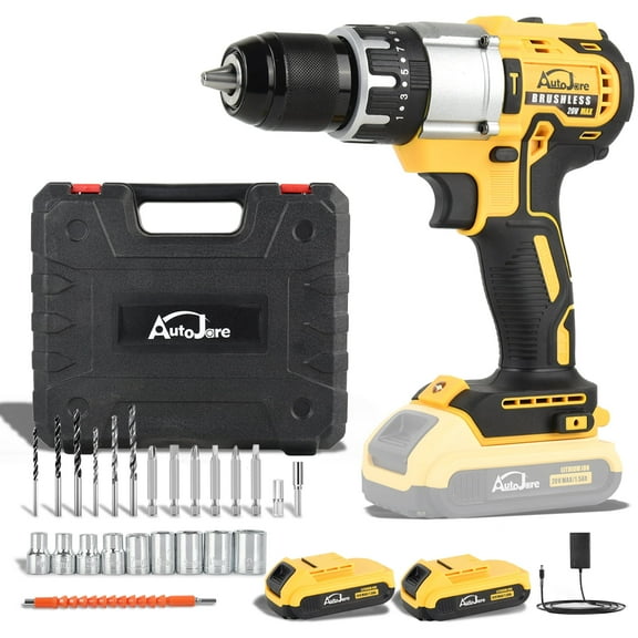 20V Cordless Drill Driver 1/2" Keyless Chuck 798 in-lbs 25+3 Clutch 2 Speed Modes Power Drill with 2 x 1.5Ah Li-ion Battery, Fast Charger, 24pcs Accessories and Carry Case