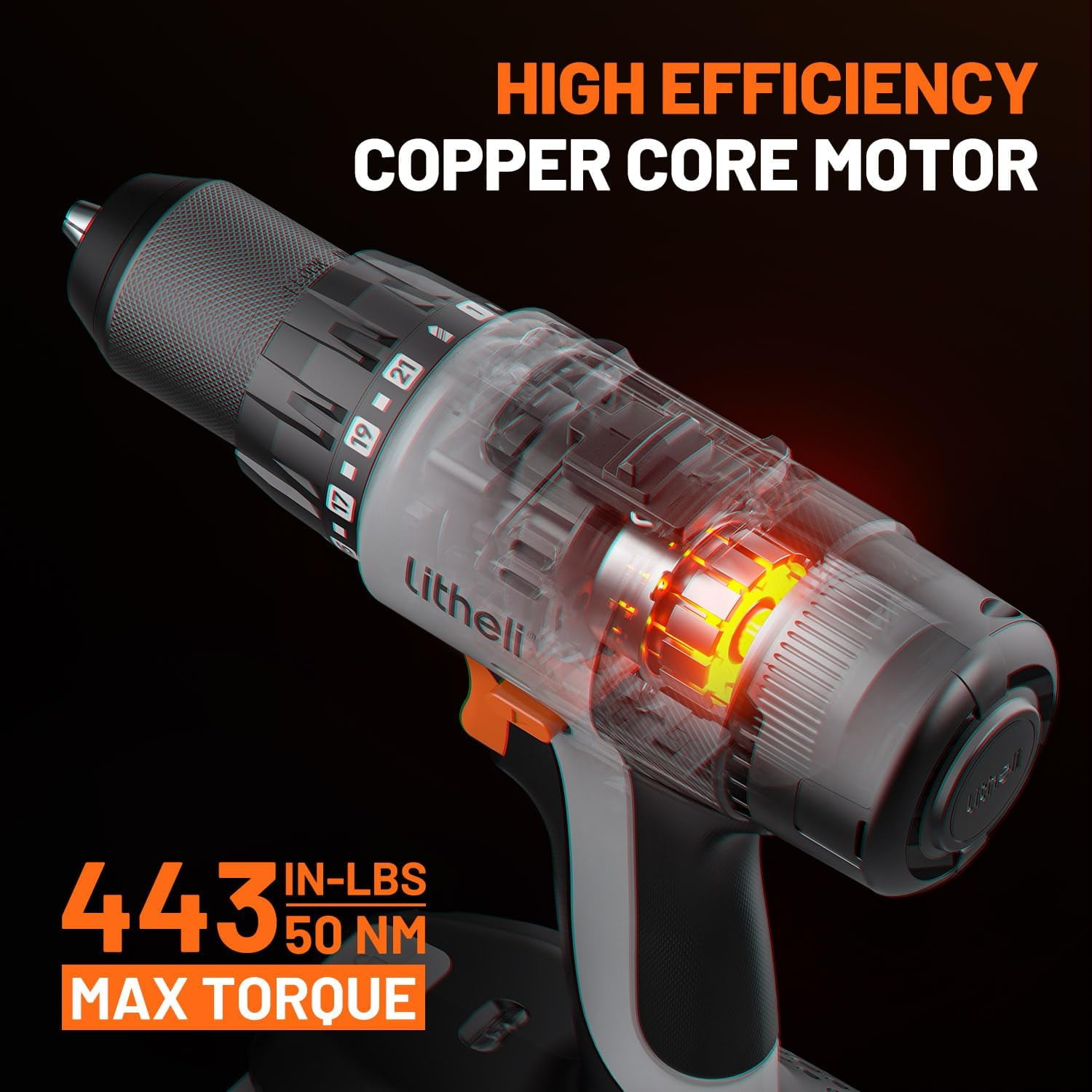 20V Cordless Drill Driver with 50-Piece Bit Set, 443 In-lbs Torque, 2-Speed Power Drill for Home Improvement