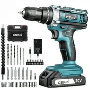 20V Cordless Drill, Electric Power Drill Set with 1 Battery & Charger, 3/8" Keyless Chuck, 2 Variable Speed & LED Light, 266 In-lb Torque, 25+1 Position and 34pcs Drill/Driver Bits(Blue)