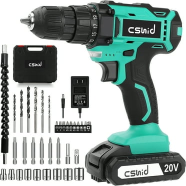 20V Cordless Drill, Electric Power Drill Set with 1 Battery & Charger, 3/8" Keyless Chuck, 2 Variable Speed & LED Light, 266 In-lb Torque, 25+1 Position and 34pcs Drill/Driver Bits(Green)