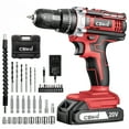 thumbnail image 1 of Cshidworld 20V Cordless Drill, Electric Power Drill Set with 1 Battery & Charger, 3/8" Keyless Chuck, 2 Variable Speed & LED Light, 266 in-lb Torque, 25+1 Position and 34pcs Drill/Driver Bits(Red), 1 of 9