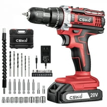 20V Cordless Drill, Electric Power Drill Set with 1 Battery & Charger, 3/8" Keyless Chuck, 2 Variable Speed & LED Light, 266 in-lb Torque, 25+1 Position and 34pcs Drill/Driver Bits(Red)