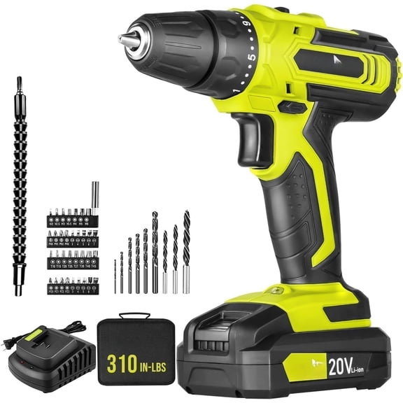 20V Cordless Drill Set, 3/8" Power Drill with 2 Variable Speed, 21+1 Torque Setting, LED, 43 count Drill Bits, Driver Kit for ,DIY-2.0Ah & Charger Included