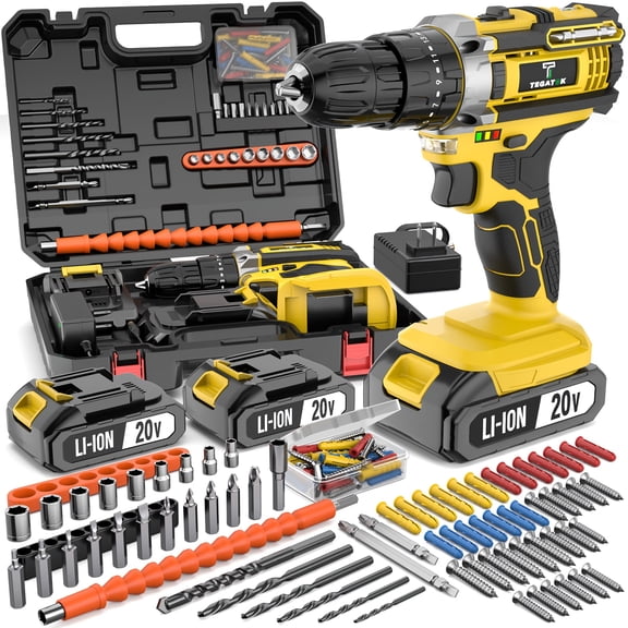 [20V Cordless Drill Set] 30/88/136/148pcs Electric Drill Toolbox Kit - 1/2 Batteries & Full Hand Tools, for Construction/Industry/Home Decoration, Ideal Christmas Gift for Men