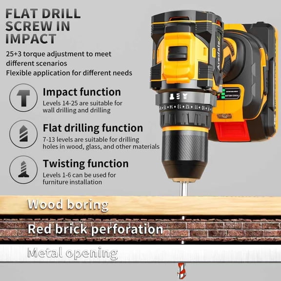 20V Cordless Drill Set Brushless Power Driver with 2 Batteries LED Light for Home Woodworking