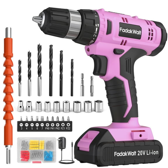 20V Cordless Drill Set with Lithium-Ion Battery and Charger, Electric Power Drill/Driver Kit, 3/8" Keyless Chuck, 22 Torque Settings, Includes 60pcs Drill Bits and Sockets for Home DIY Projects