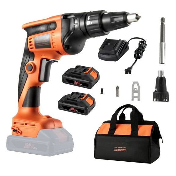 20V Cordless Drywall Gun, Built-in LED Light, 4200RPM High Speed with 2 Battery Packs and Charger