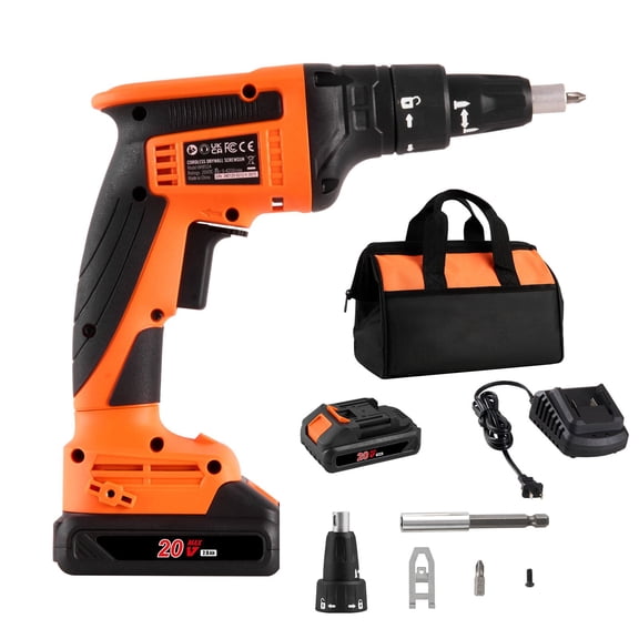 20V Cordless Drywall Screwdriver Kit, Brushless Motor with 4200 RPM, Includes 2 Batteries, Charger, Tool Bag&Belt Clip