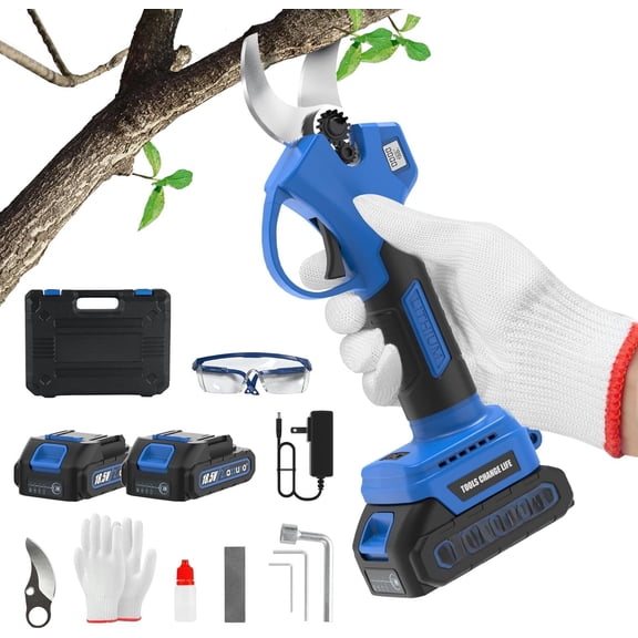 20V Cordless Electric Pruning Shears: 1.1 Inch Brushless Pruner with LCD Display & SK5 , Portable Branch for Gardening Tree Trimming (2Pcs 2.0Ah and Charger Included)