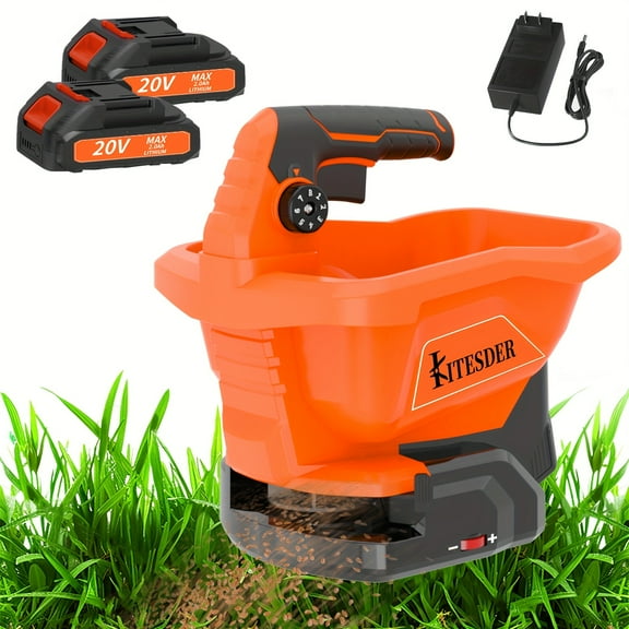 20V Cordless Electric Seeder & Spreader - 2x2000mAh Battery for Grass Seed, Fertilizer & Rock Salt - Portable Year-Round Use for Lawn Care, Farming & Ice Melting