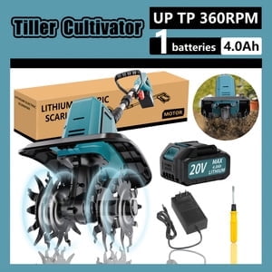 20V Cordless Electric Tiller, 10-inch Garden Cultivator, 360RPM, Lightweight Labor-saving, 4.0Ah Battery & Fast Charger