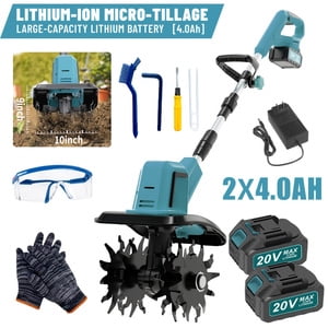 20V Cordless Electric Tiller, 10-inch Garden Cultivator, 360RPM, Lightweight Labor-saving, 4.0Ah Battery & Fast Charger