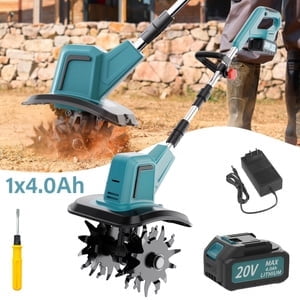 20V Cordless Electric Tiller, 10-inch Garden Cultivator, 360RPM, Lightweight Labor-saving, 4.0Ah Battery & Fast Charger