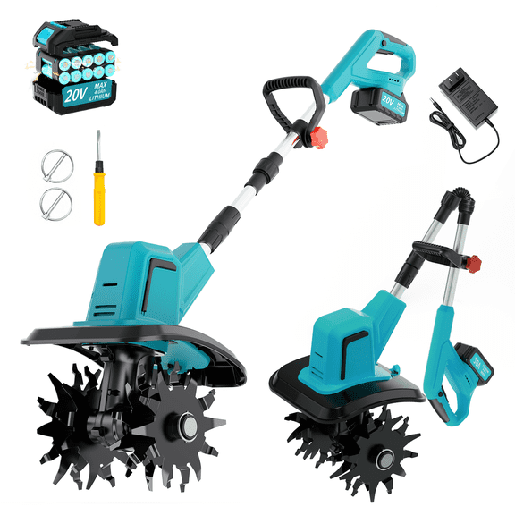 20V Cordless Electric Tiller, 360RPM, Lightweight Labor-saving, 4.0Ah Battery & Fast Charger