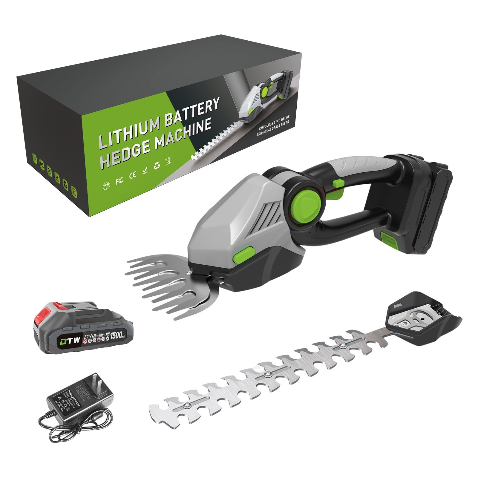 20V Cordless Grass Trimmer / Small Lithium-Ion Lawn Mower & Hedge Trimmer 2-in-1, Rechargeable Lightweight Yard Tool for Edge Trimming, Weeding, Home Garden Maintenance (EU Plug, Green)