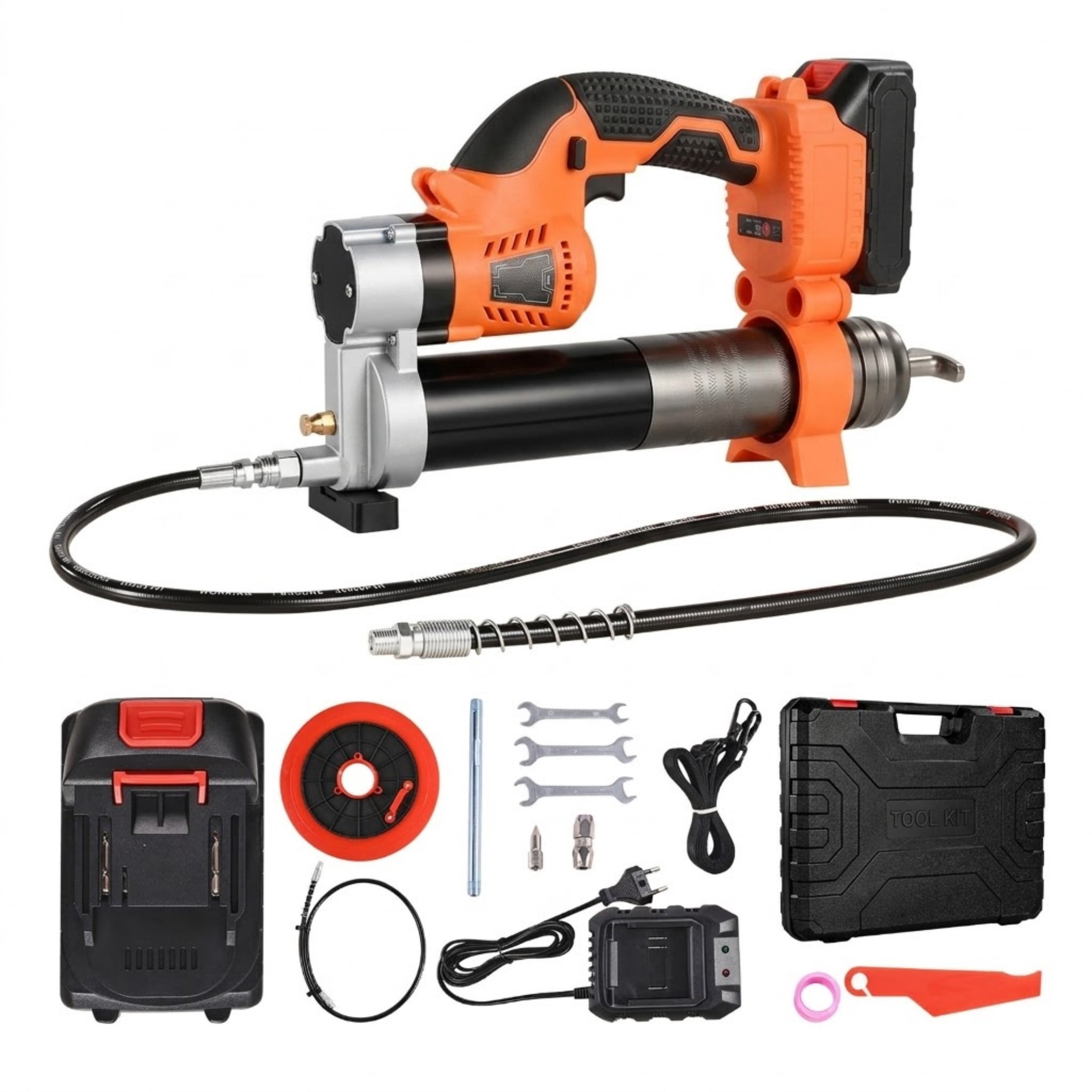 20V Cordless Grease Gun Kit, 8000 PSI Electric Grease Gun with 2.0Ah Battery, 30" Hose, LED Light and Carrying Case