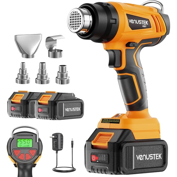 20V Cordless Heat Gun with 2 x 4.0Ah Batteries (1221022) Fast-Heating Hot Air Gun Kit with Screen Display Variable Temperature Wind Speed, Portable Heat Gun for Shrink Tubing Vinyl Wrap